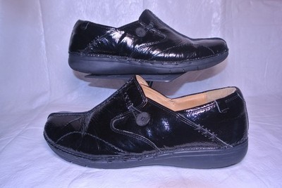 Clarks Unstructured Un Loop Black Leather Slip-On Comfort Shoes Women's 9.5