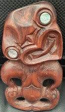 Rare 60s TIKI wood carved Rotorua NZ Maori Tribal Hei Tiki Paua eyes AS IS