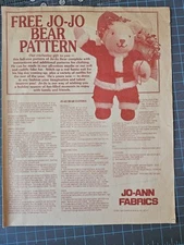 Vintage 1990s Joann Fabrics Jo-Jo Bear Pattern, Store Handout, Single Sheet