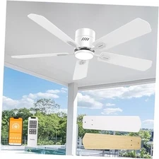  52 inch 5 Blades Ceiling Fans with Lights,Flush Mount,6CCT, 52Inch-Flush White