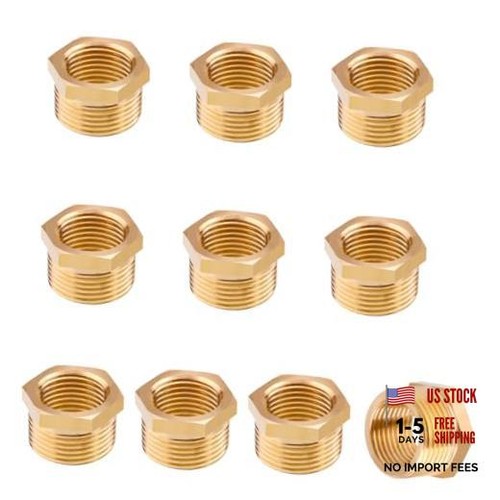 Brass Pipe Fitting Reducer Hex Bushing 3/8 NPT Male x 1/8 NPT Female Pack of 10