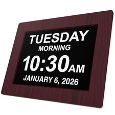 New 2023 Dementia Clock Large Digital Clock for Seniors, 8 inches Mahogany