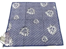 Christian Dior Trotter Silk Square Scarf Navy 21.7in Unused Women's