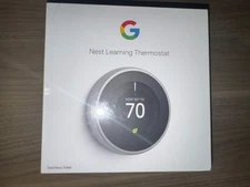 New Google Nest Learning 3rd Gen Smart Wifi Thermostat - T3007ES Stainless Steel
