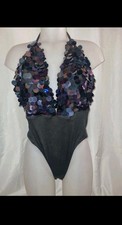 Gorgeous Black sequin CMNC bodysuit Lingerie top Size M