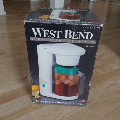 Vintage West Bend Iced Tea Maker 2-QT Teal lid White Electric Model 6050
