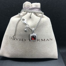 David Yurman Petite Albion Pendant Necklace with Garnet and Diamonds 16 - 17"