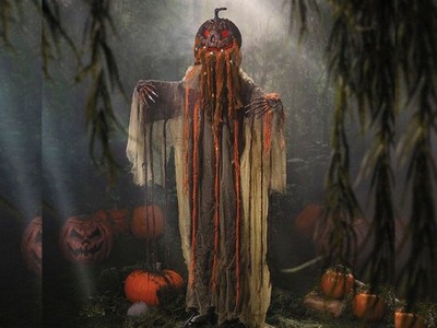 Animated Pumpkin Head Man Halloween Prop 5 Ft 9 In Standing Scary Haunted House
