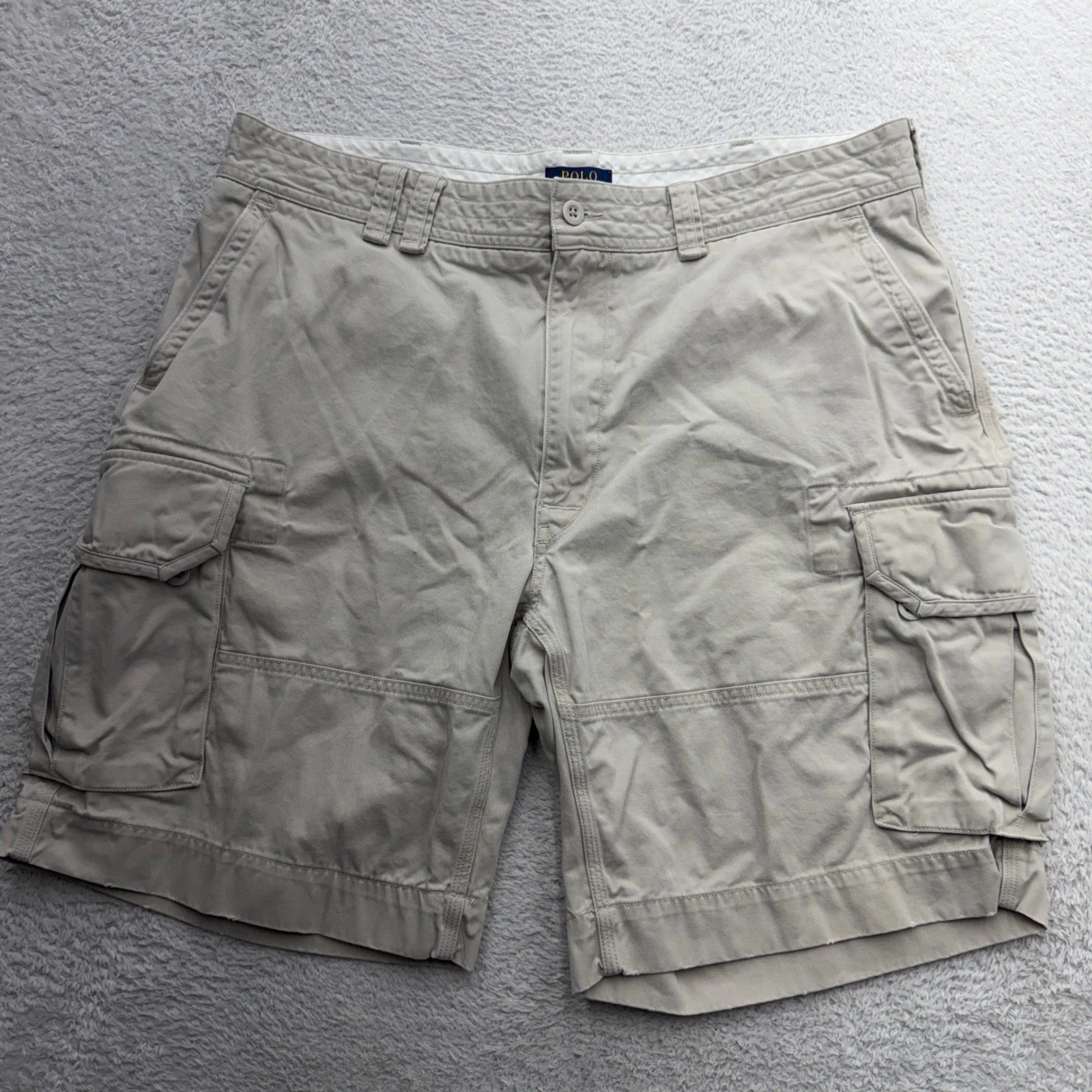 Polo Ralph Lauren Mens Tan Khaki Cotton Twill Cargo Shorts Size 40 Relaxed Fit
