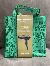 NEW! BABYLISS PRO NANO TITANIUM ( GREEN & BLACK ) 2000 WATT HAIR DRYER CROC TOTE