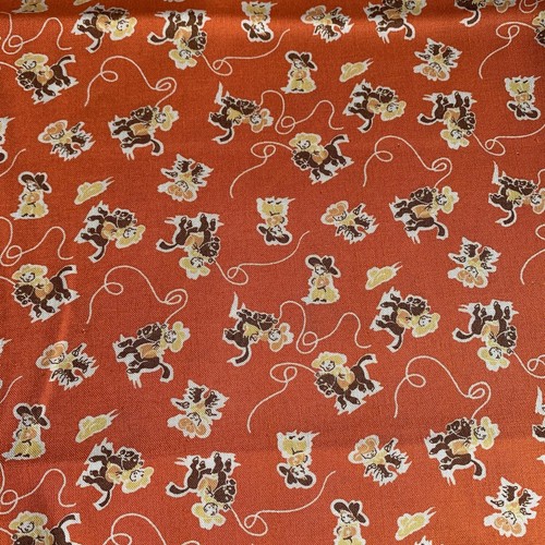 Everything But The Kitchen Sink Cowboy Fabric Horses Roping Orange Brown 1+ Yds - Picture 4 of 13