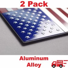 (2 Pack)  Aluminum US American Flag Sticker Decal | Auto Car Emblem 3.15"x1.75"
