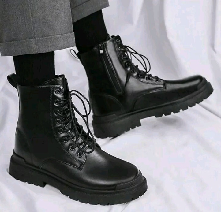Black PU Leather High Top Casual Boots Men 11/ Women 13 eBay