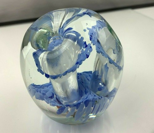 Gentile Paperweight Blue Swirl Ground Base Pencil Holder Stamped Gentile Glass