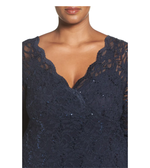 MARINA SEQUIN LACE SCALLOPED V-NECK NAVY SHEATH DRESS sz XL | eBay