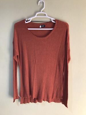 Volcom Tunic Lightweight Knit Sweater Long Sleeve Rust Brown Side Slits Sz M B5
