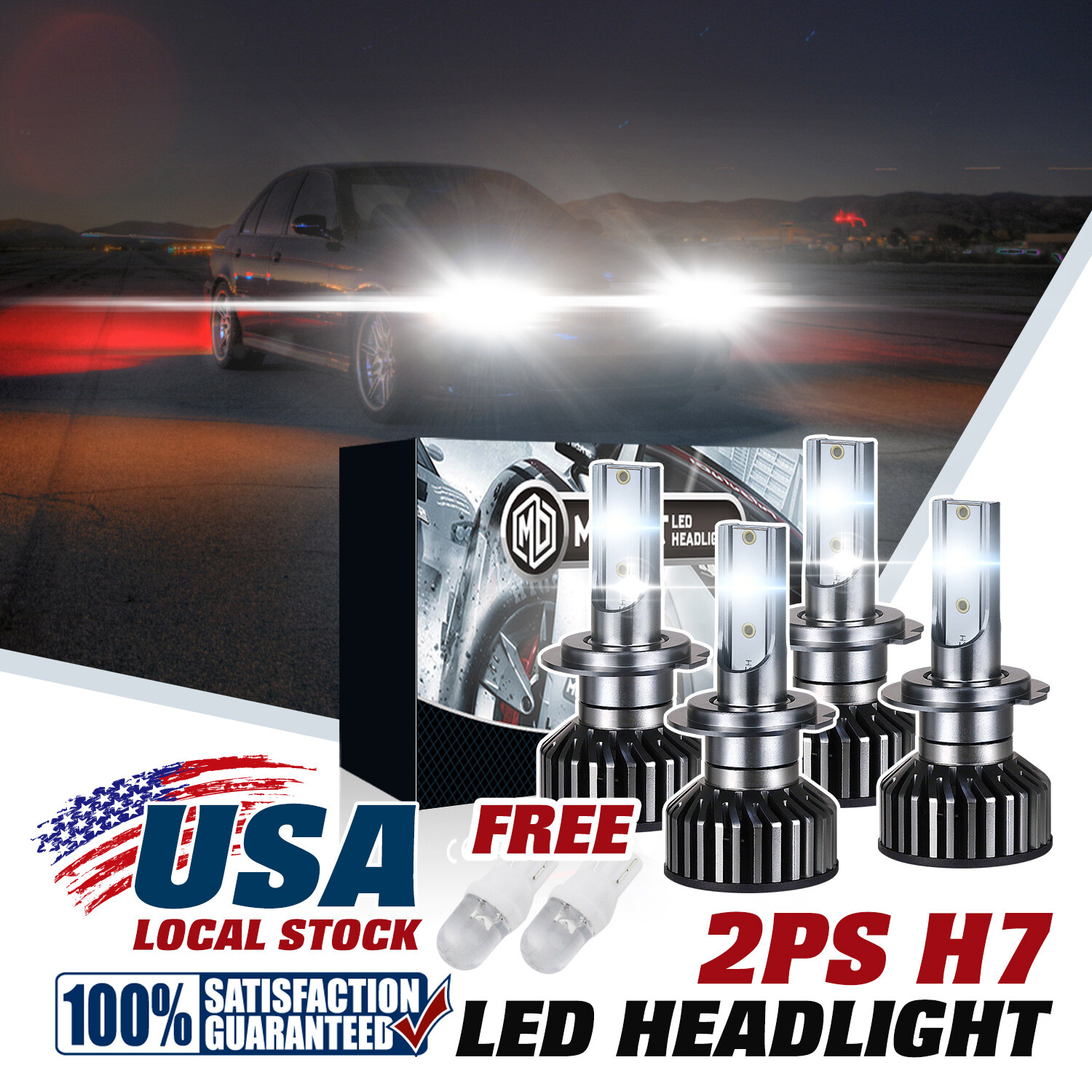 4Pcs H7 LED 6000K 200W White High/Low Beam Headlight Conversion Kit Light Bulbs