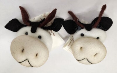Vtg Fibre Craft Soft Sculpture Cow Animal Doll sock Face Heads 1.5'' Craft Making