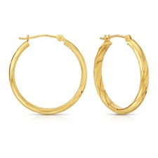14K Real Solid Gold Shiny Polished Twisted Round Creole Hoop Earrings 25mm