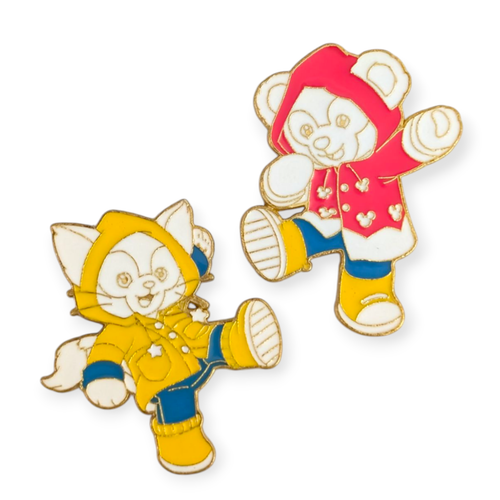 Duffy and Friends Disney Pins: Raincoat Gelatoni Cat and Duffy Bear - 第 1/4 張圖片