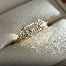 2.46ct Emerald Cut Moissanite Three-Stone Engagement Ring 14k Solid Yellow Gold