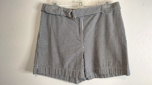 ANN TAYLOR Shorts Women's Size 6 Black White Check Seersucker Cotton Belted - Picture 2 of 8