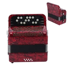Kids Button Pro Accordion 22 Key 8 Bass Instrument w Storage Bag -  Glittery Red