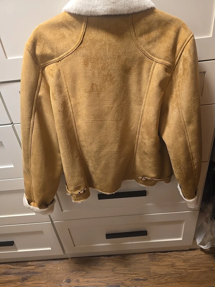 Pamel McCoy Collections 抓绒和麂皮绒棕褐色奶油色外套 非常柔软 ~ M  — 第 3/4 张图片