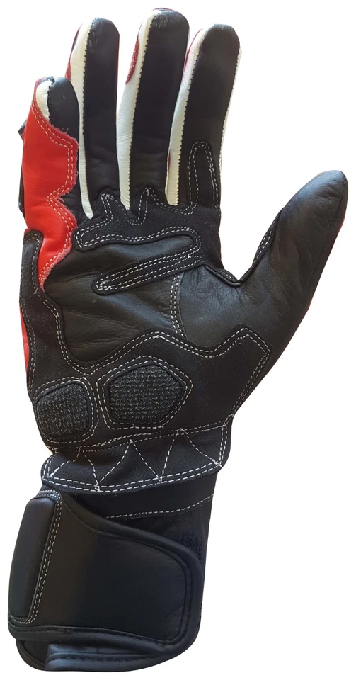 Guanti moto pelle protezioni rigide dita palmo nocchie in carbonio pista Rosso - Immagine 4 di 4