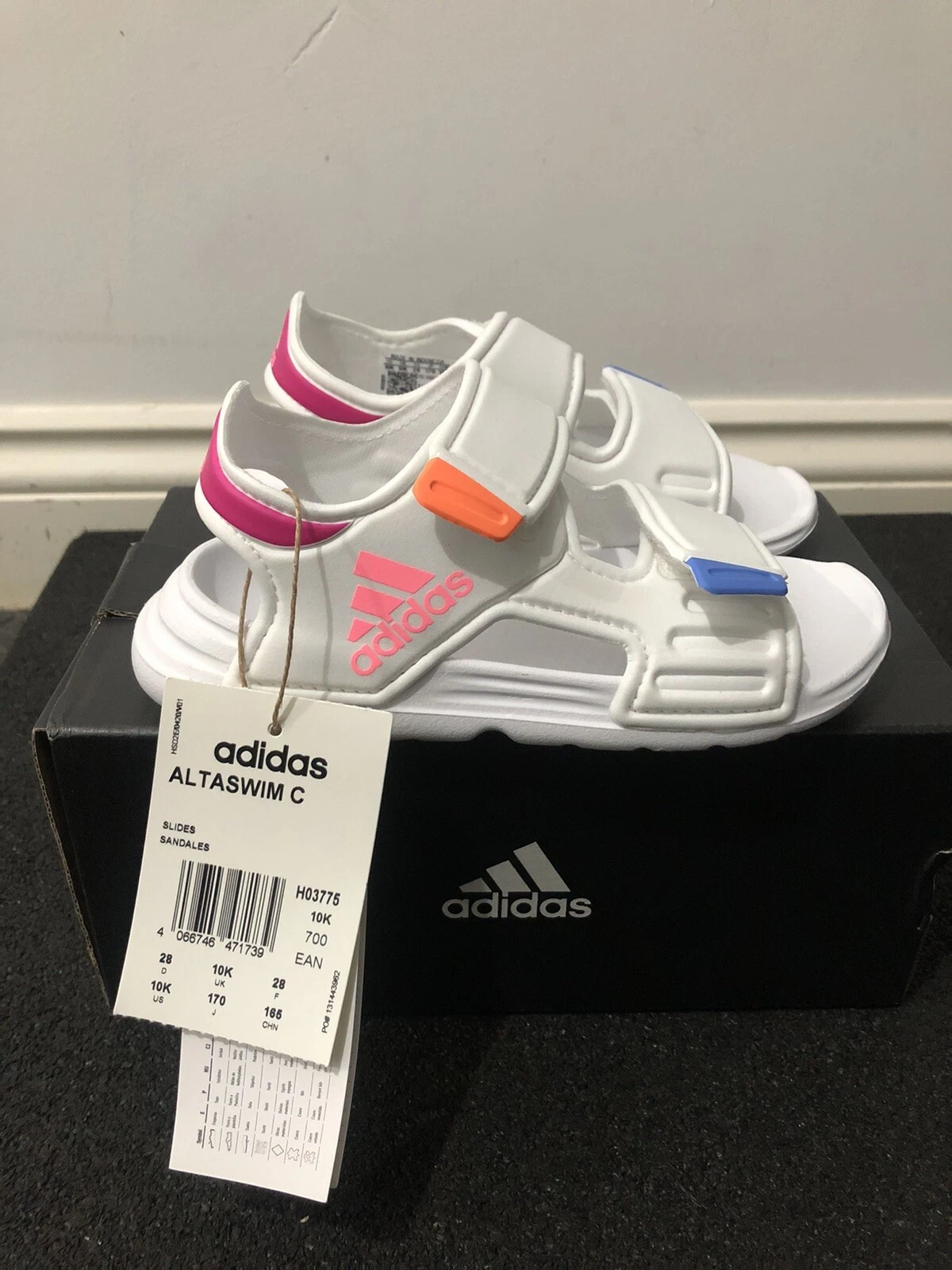 Scarpe sandali Adidas Alta Swim C UK 10K EU 28 bianco rosa