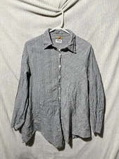 Tulip Cotton Tunic Dress M  Gray Stripe Covered Buttons EUC Light Wash