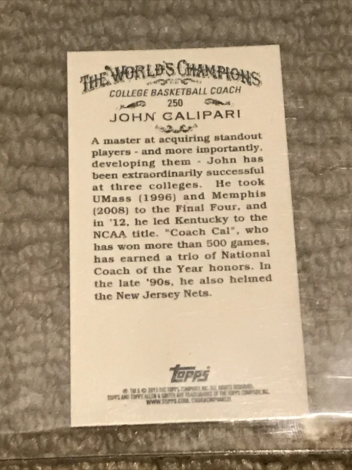 2013 Allen & Ginter MINI John Calipari Kentucky Basketball Coach #250 - Image 2 of 2