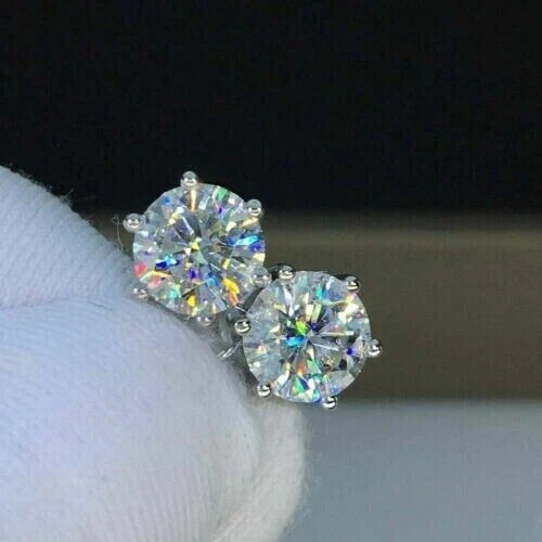 14K White Gold Plated 2.20Ct Lab Diamond Round Stud Earrings