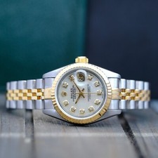 Rolex Datejust 69173 Ladies 26mm 18K Gold & Steel White MOP Diamond Dial Watch 3
