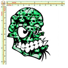 Adesivi moto casco teschio sticker bomb skull green stylized tuning helmet 1 pz.
