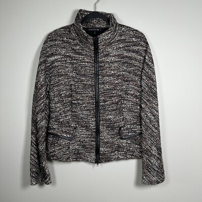 Lafayette 148 Size 8 Black Rose Gold Brown Full Zip Wool Blend Blazer Jacket