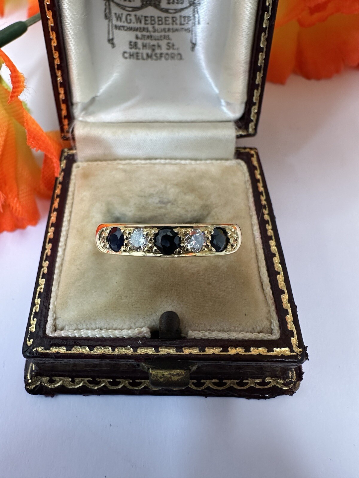 Sapphire & Diamond 18ct Band Yellow Gold Size Q 1/2