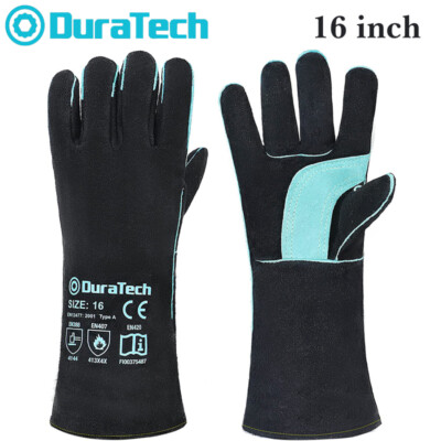 DURATECH 16'' Welding Gloves Fireplace Heat/Fire Resistant Cow Leather Gloves NEW