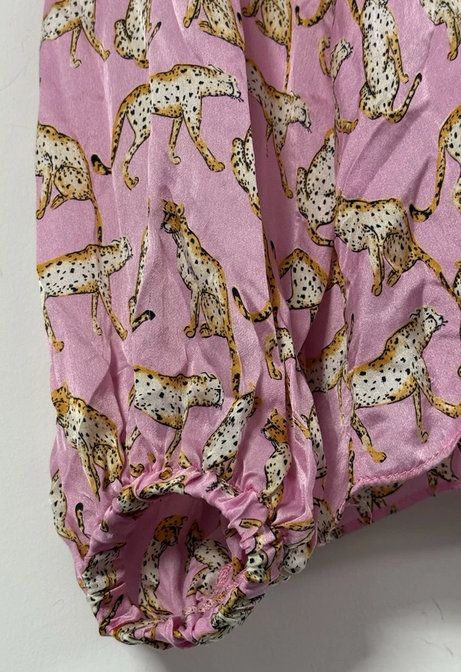 Blusa de Seda Rosa Milly Estampado Animal Guepardo Manga Larga Cuello Atado EE. UU. | Talla 6 Foto 4 de 4