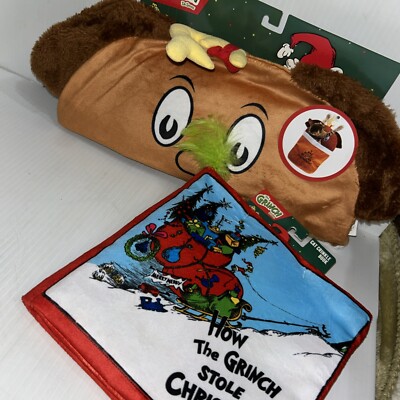 Lot Of 2 Grinch Christmas Cat Toys Crinkle Book Sherpa Play Sack 20 /56