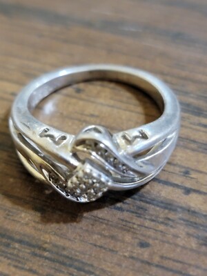 925 Sterling Silver SUN Real White Diamond Braided Ring Size 7.75