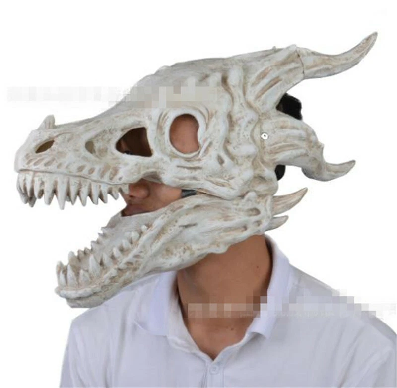 2022 QUENTE White Bone Dragon Skull Moving Mouth Coaplay Máscara de Látex Macia Halloween - Imagem 2 de 4