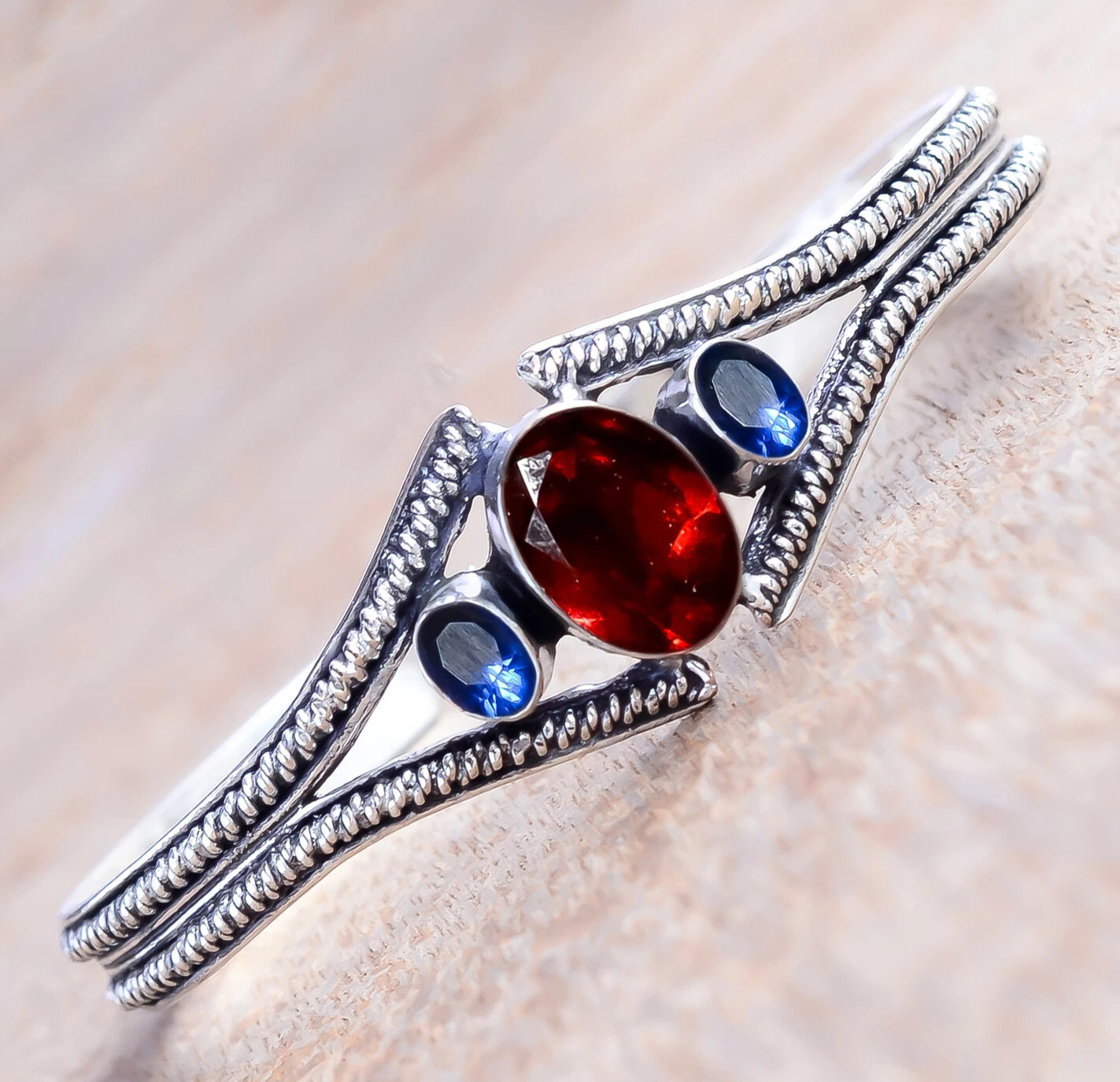 VALENTINO Bracciale in argento sterling 925 con granato sfaccettato e pietra preziosa tanzanite gioielli artistici