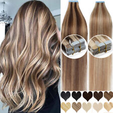 Seamless Tape In Remy Human Hair Extensions Russian Skin Weft Full Head USA Long