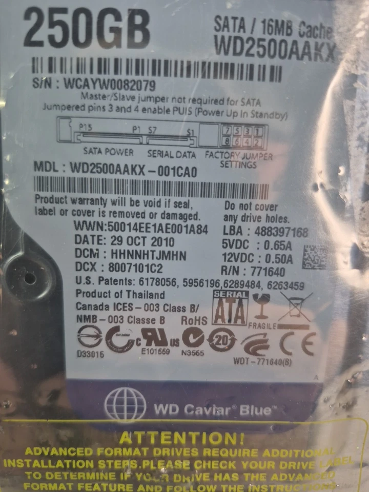 WD WD2500AAKX-001CA0 HBRNKTJCH (WMAY) Malsyaia 250gb 3.5" Sata HDD MAR2014V - Image 3 of 4