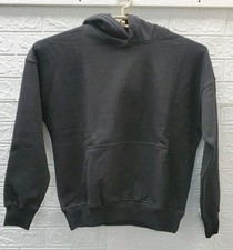 New HOURS Drop Shoulder Pullover Hoodie W/Pocket Black Size Small