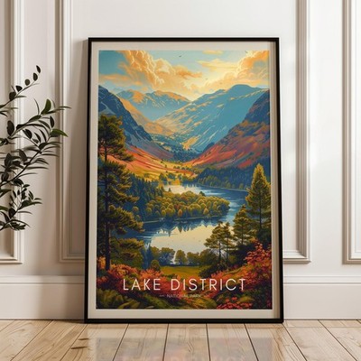 Lake District Poster   Vintage UK National Park Travel Wall Art