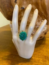 Sweet Romance "Vintage Jadeite" Ring Burnished Bronze Size 7.75 Crystal Bezel