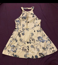 G by GUESS Sz XL Fit & Flare Halter Dress Sleeveless Short Floral Sheer