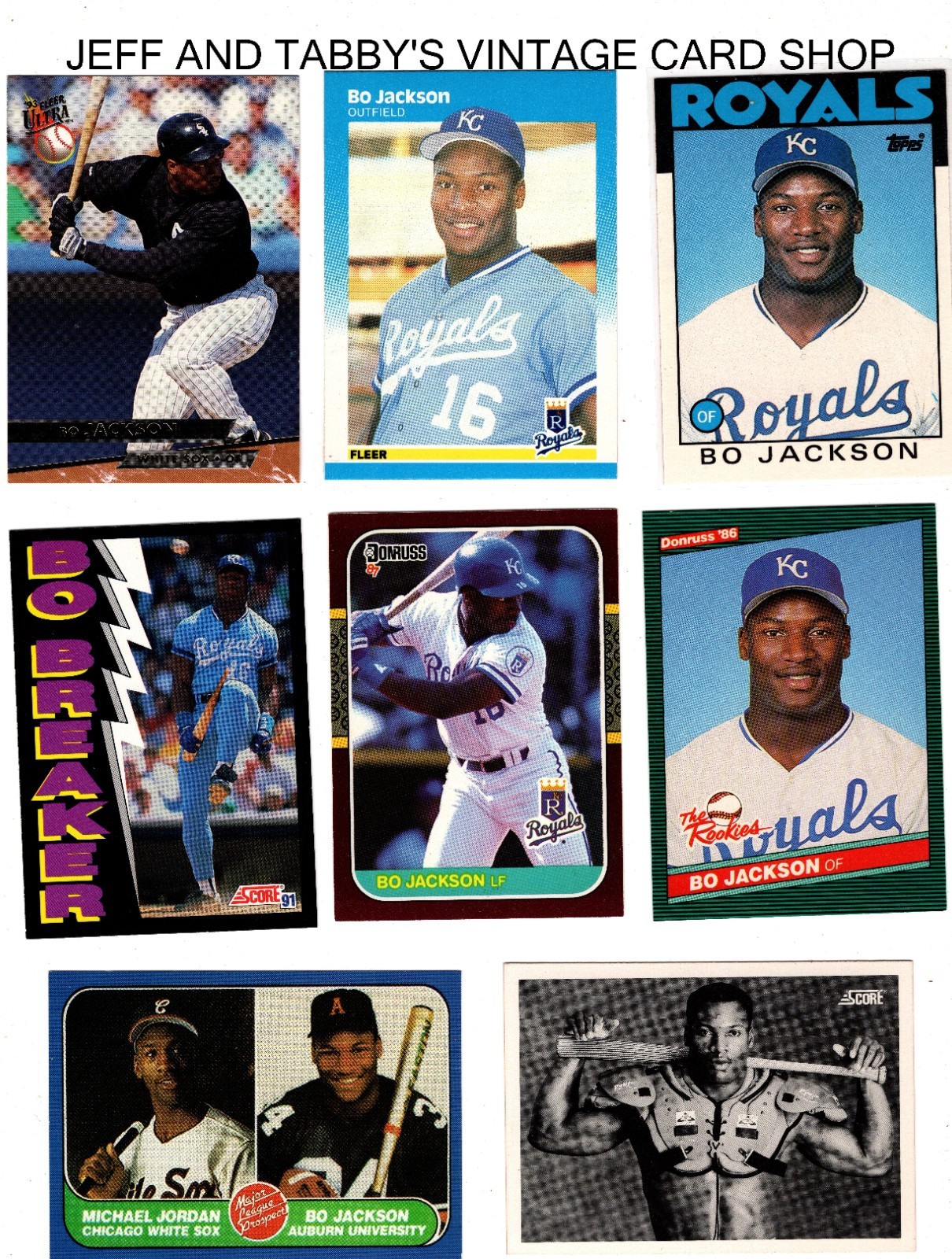 VARIOUS BO JACKSON BASEBALL CARDS / SEE DROP DOWN MENU FOR CARD YOU WILL RECEIVE
